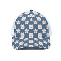 Japanese Lucky Cat And Sakura Print White Mesh Trucker Hat