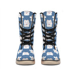 Japanese Lucky Cat And Sakura Print Winter Boots