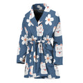 Japanese Lucky Cat And Sakura Print Women's Bathrobe