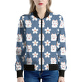 Japanese Lucky Cat And Sakura Print Women's Bomber Jacket