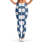 Japanese Lucky Cat And Sakura Print Women's Leggings