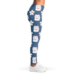 Japanese Lucky Cat And Sakura Print Women's Leggings