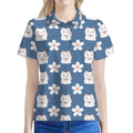 Japanese Lucky Cat And Sakura Print Women's Polo Shirt