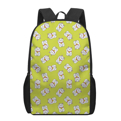 Japanese Lucky Cat Cartoon Print 17 Inch Backpack