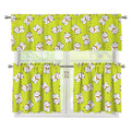 Japanese Lucky Cat Cartoon Print 3 Piece Kitchen Curtains