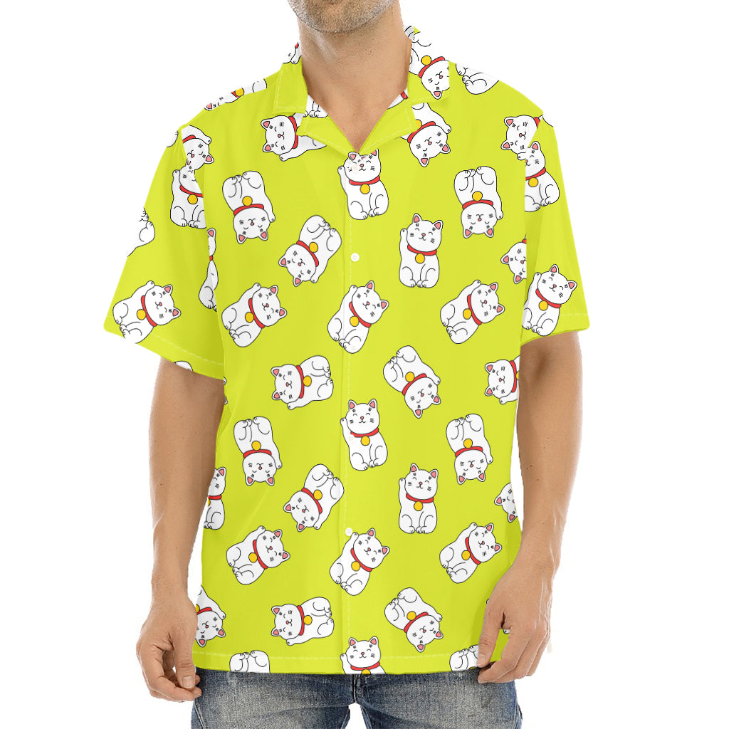 Japanese Lucky Cat Cartoon Print Aloha Shirt