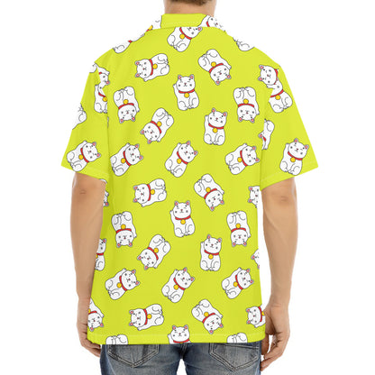 Japanese Lucky Cat Cartoon Print Aloha Shirt