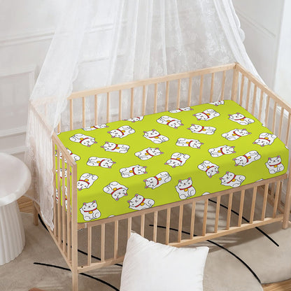 Japanese Lucky Cat Cartoon Print Baby Crib Sheet