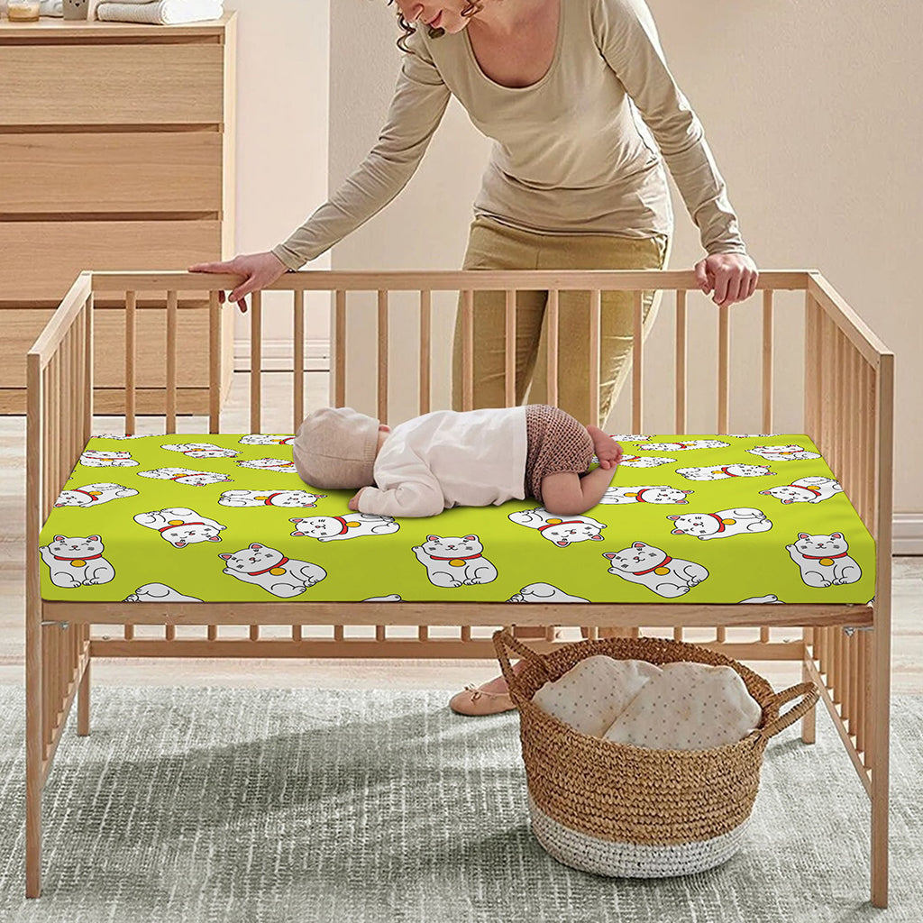 Japanese Lucky Cat Cartoon Print Baby Crib Sheet