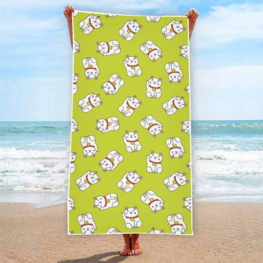 Japanese Lucky Cat Cartoon Print Beach Towel