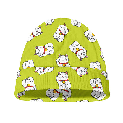 Japanese Lucky Cat Cartoon Print Beanie