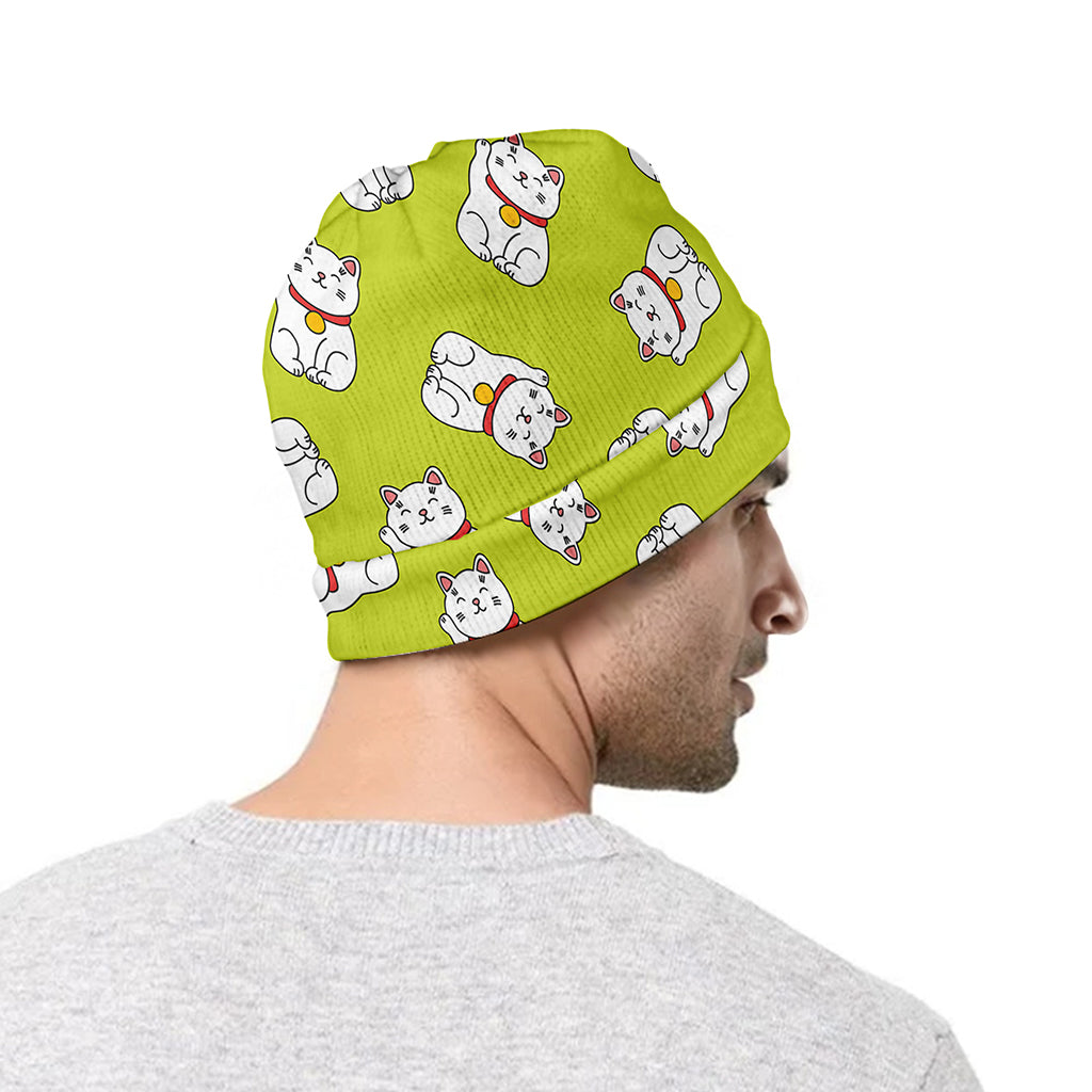 Japanese Lucky Cat Cartoon Print Beanie