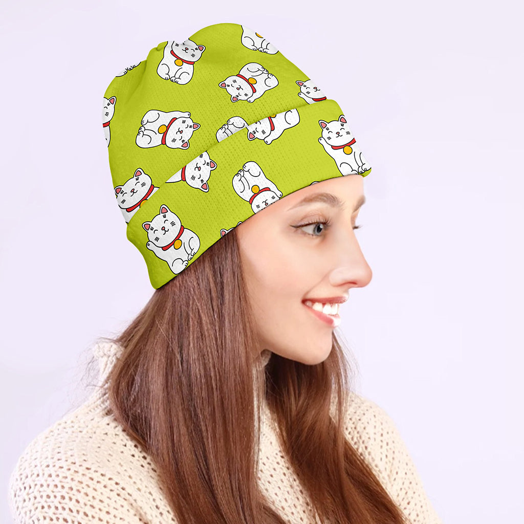 Japanese Lucky Cat Cartoon Print Beanie