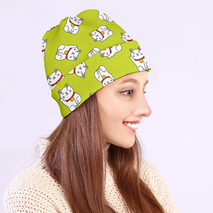 Japanese Lucky Cat Cartoon Print Beanie