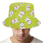 Japanese Lucky Cat Cartoon Print Bucket Hat