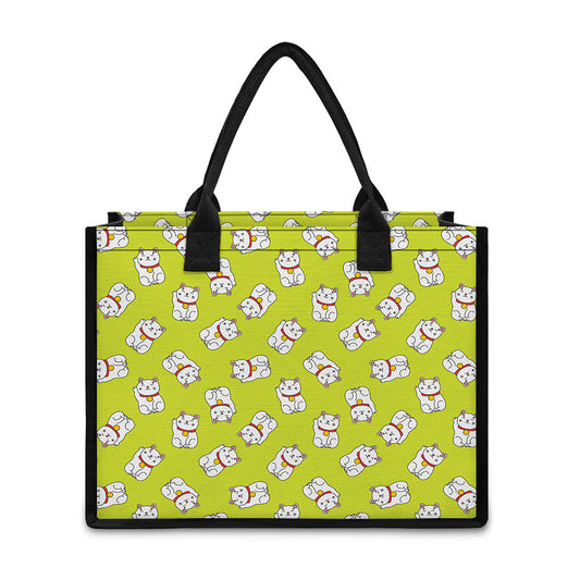 Japanese Lucky Cat Cartoon Print Canvas Tote Bag