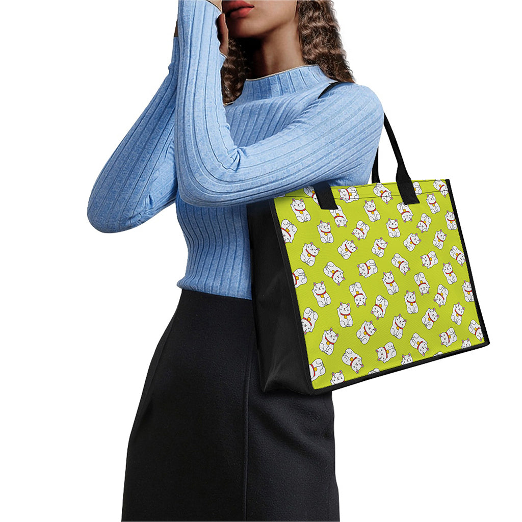 Japanese Lucky Cat Cartoon Print Canvas Tote Bag