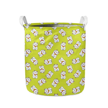 Japanese Lucky Cat Cartoon Print Collapsible Laundry Basket