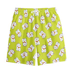 Japanese Lucky Cat Cartoon Print Cotton Shorts