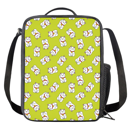 Japanese Lucky Cat Cartoon Print Crossbody Lunch Bag