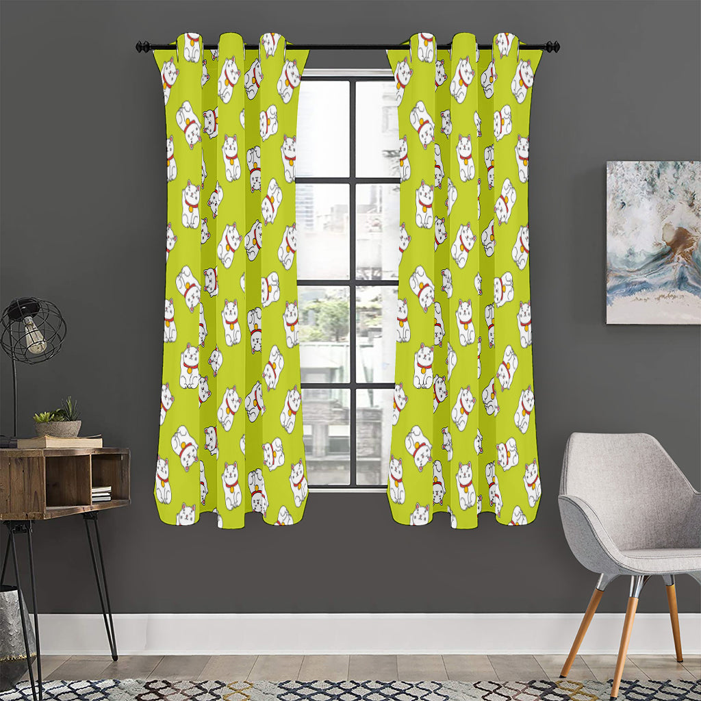Japanese Lucky Cat Cartoon Print Curtain