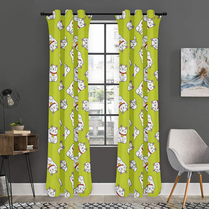 Japanese Lucky Cat Cartoon Print Curtain