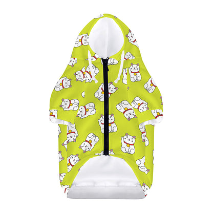 Japanese Lucky Cat Cartoon Print Dog Zip Up Hoodie