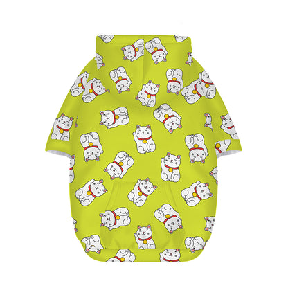 Japanese Lucky Cat Cartoon Print Dog Zip Up Hoodie