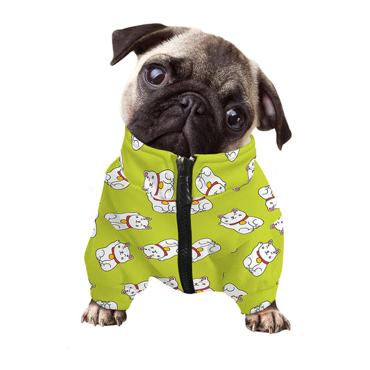 Japanese Lucky Cat Cartoon Print Dog Zip Up Jacket