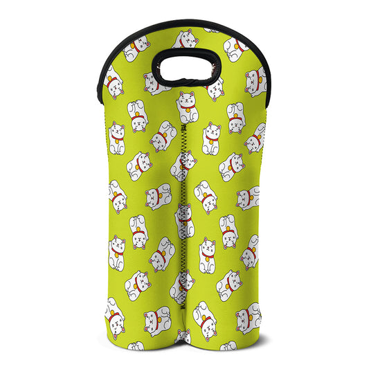 Japanese Lucky Cat Cartoon Print Double Neoprene Wine Tote