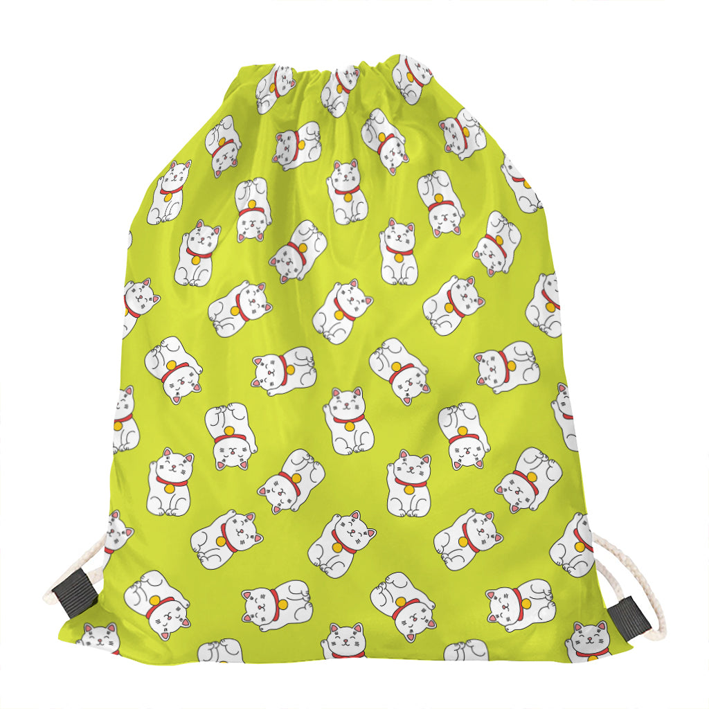 Japanese Lucky Cat Cartoon Print Drawstring Bag