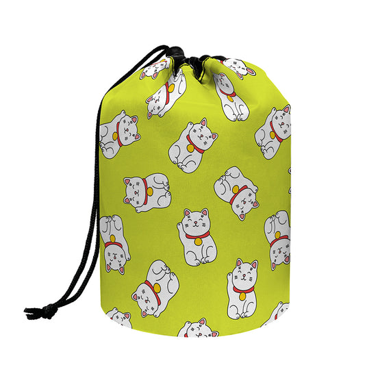 Japanese Lucky Cat Cartoon Print Drawstring Makeup Bag