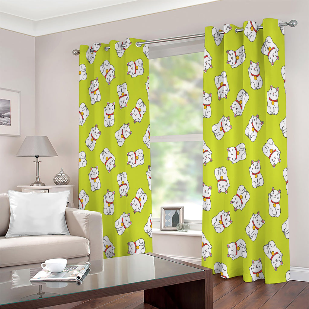 Japanese Lucky Cat Cartoon Print Extra Wide Grommet Curtains