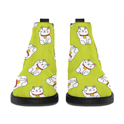 Japanese Lucky Cat Cartoon Print Flat Ankle Boots