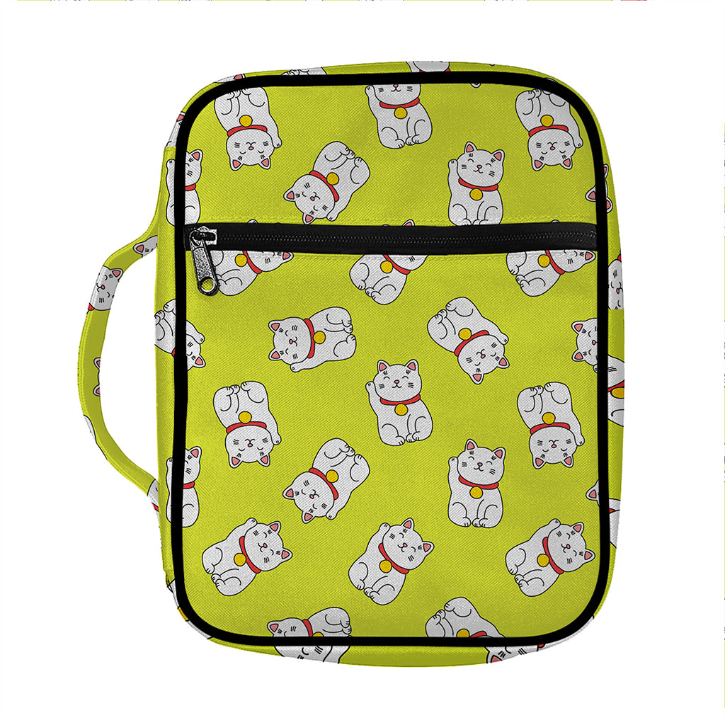 Japanese Lucky Cat Cartoon Print Front Pocket Bible Bag