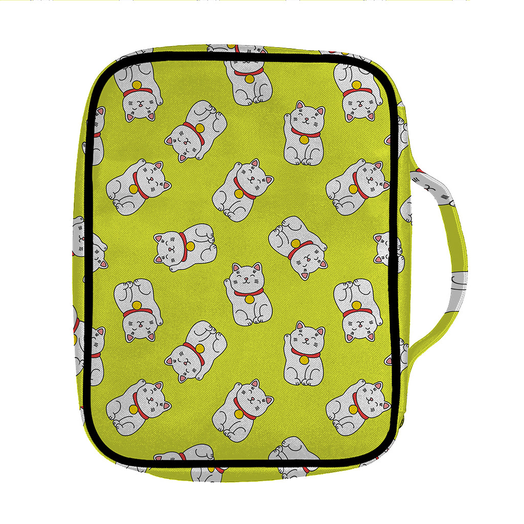 Japanese Lucky Cat Cartoon Print Front Pocket Bible Bag