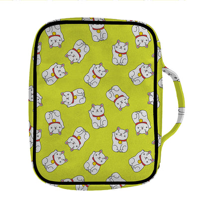 Japanese Lucky Cat Cartoon Print Front Pocket Bible Bag