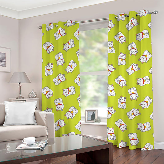 Japanese Lucky Cat Cartoon Print Grommet Curtains