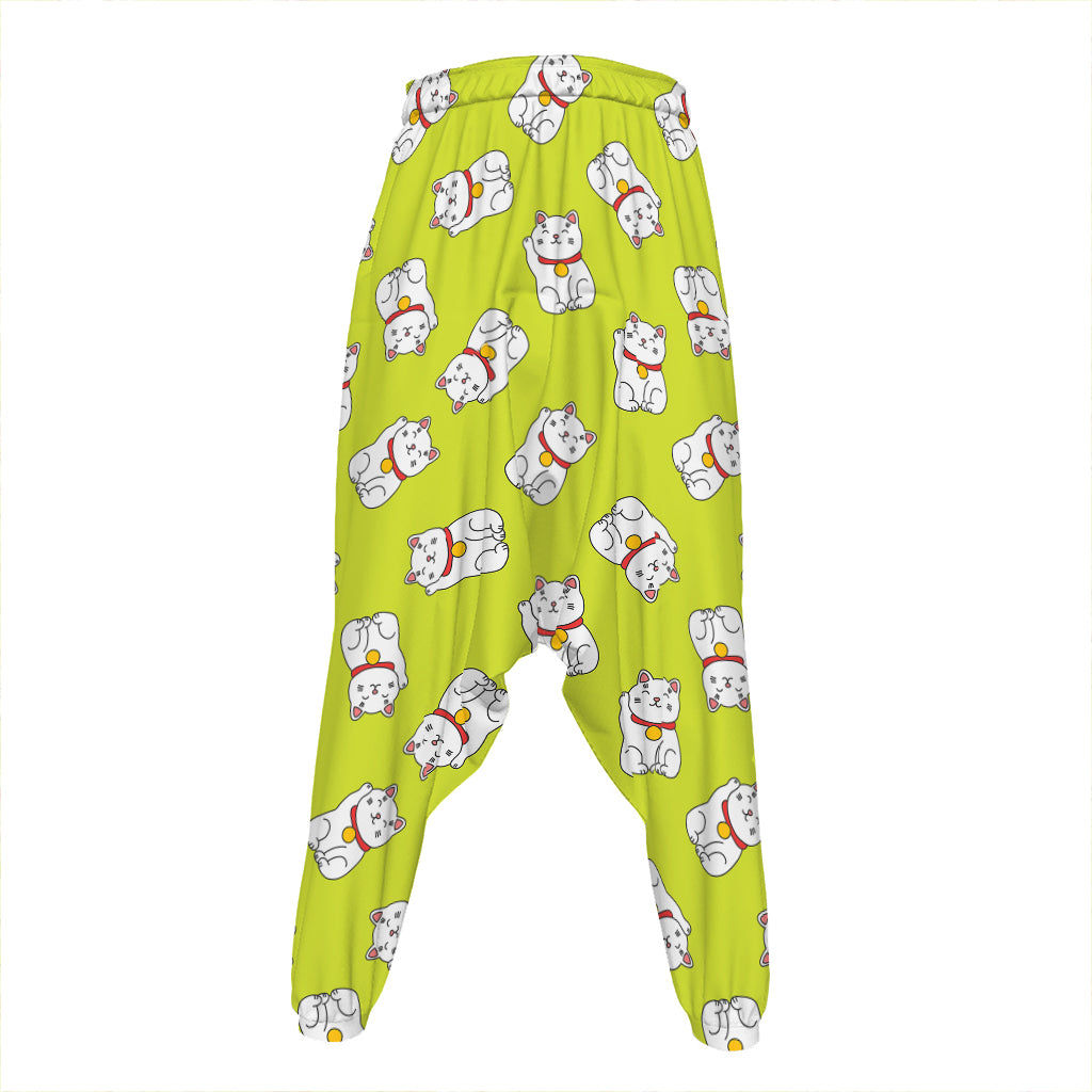 Japanese Lucky Cat Cartoon Print Hammer Pants