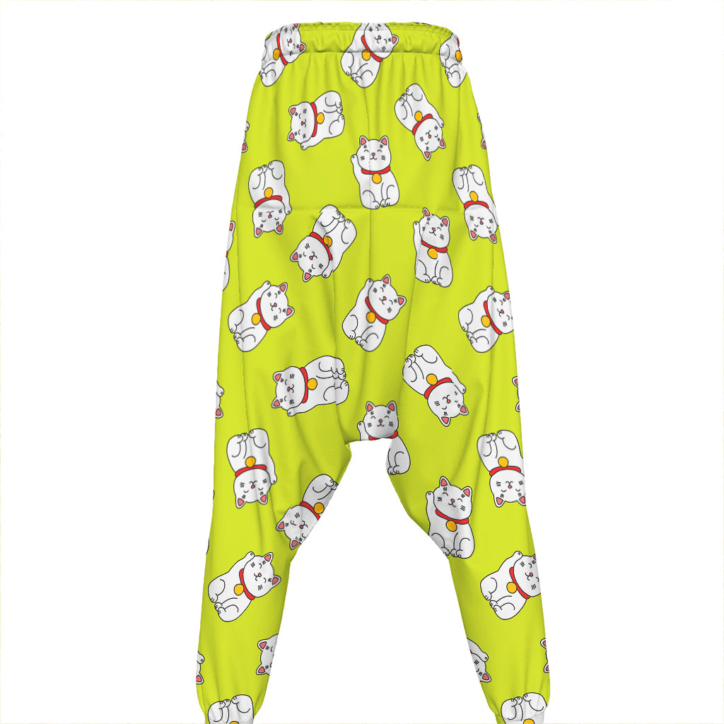 Japanese Lucky Cat Cartoon Print Hammer Pants