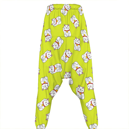 Japanese Lucky Cat Cartoon Print Hammer Pants