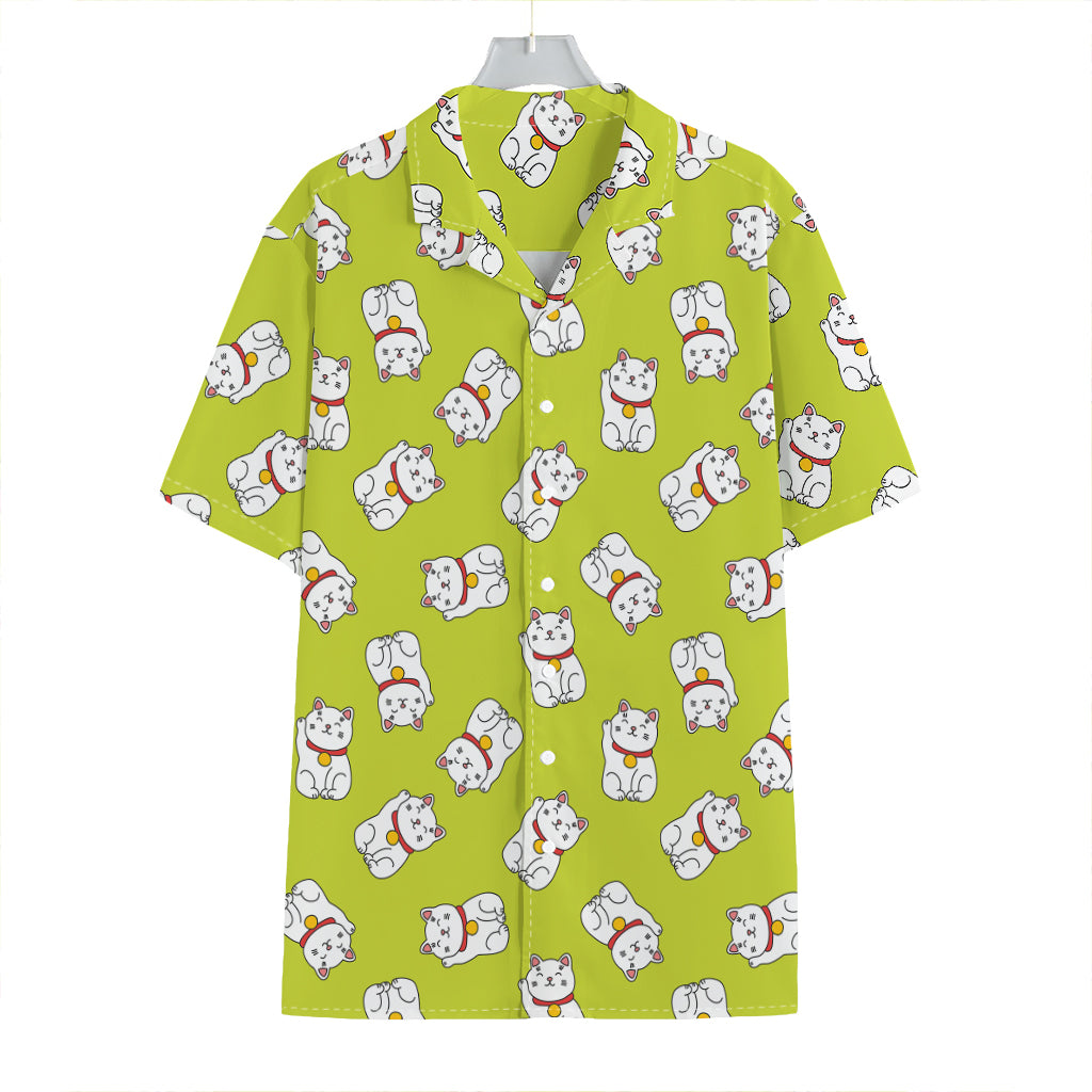 Japanese Lucky Cat Cartoon Print Hawaiian Shirt