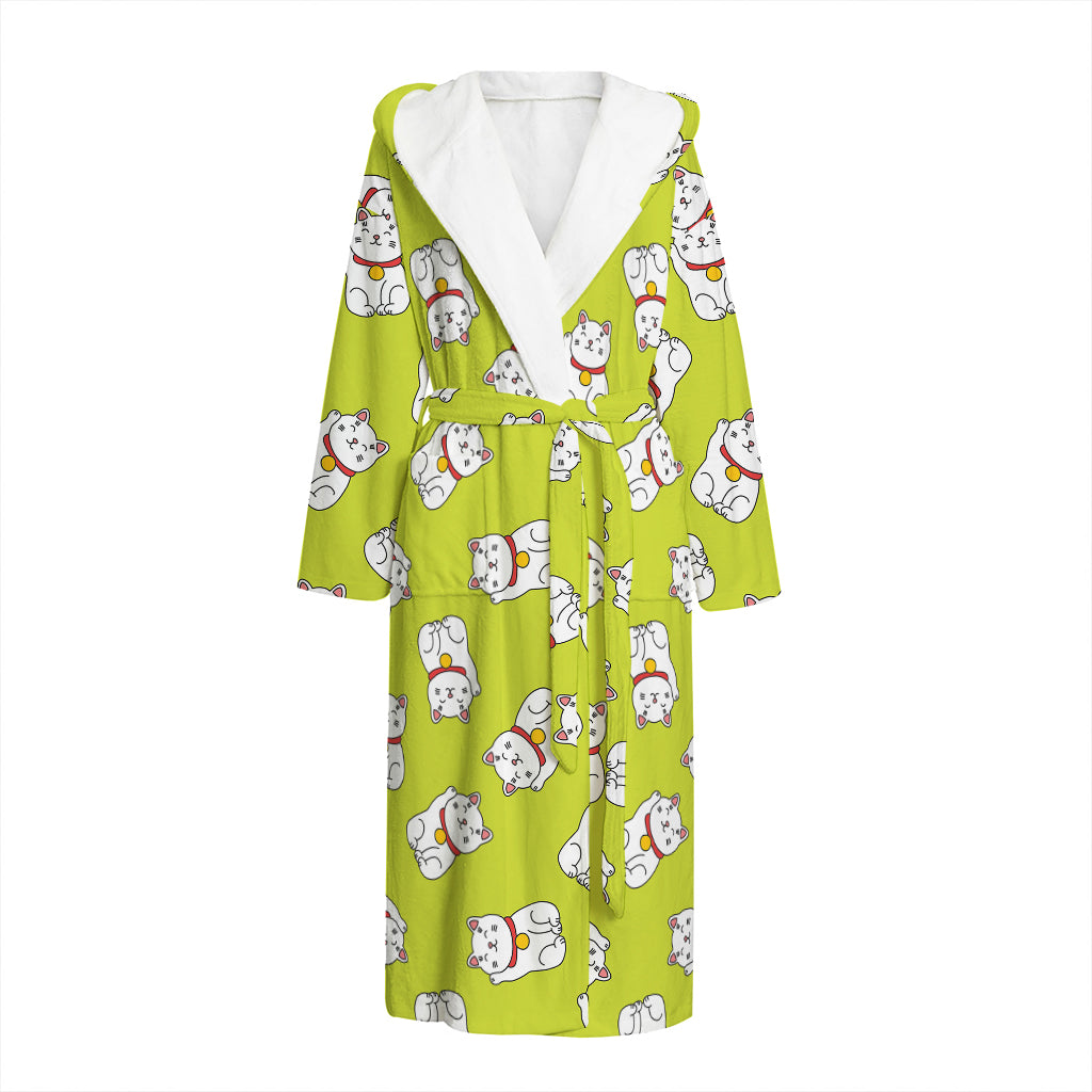 Japanese Lucky Cat Cartoon Print Hooded Bathrobe