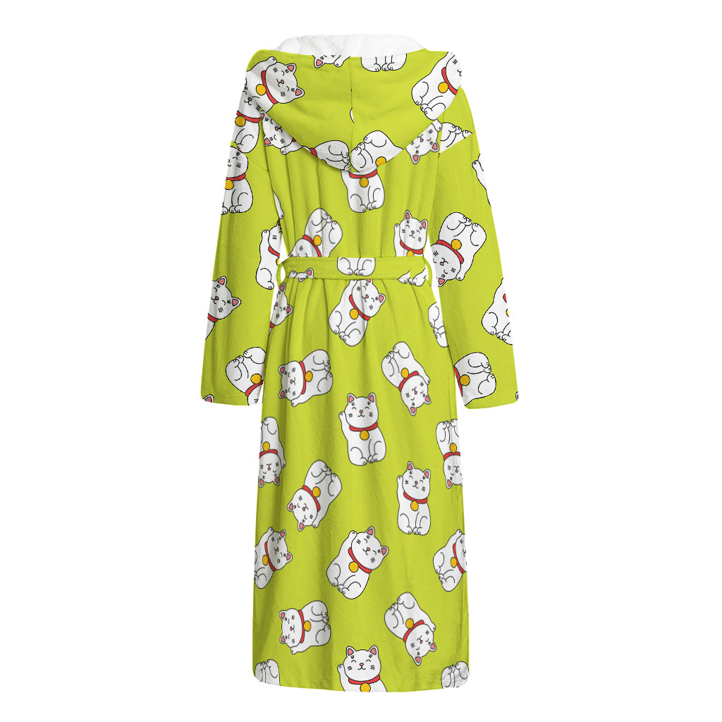 Japanese Lucky Cat Cartoon Print Hooded Bathrobe