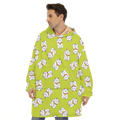 Japanese Lucky Cat Cartoon Print Hoodie Blanket