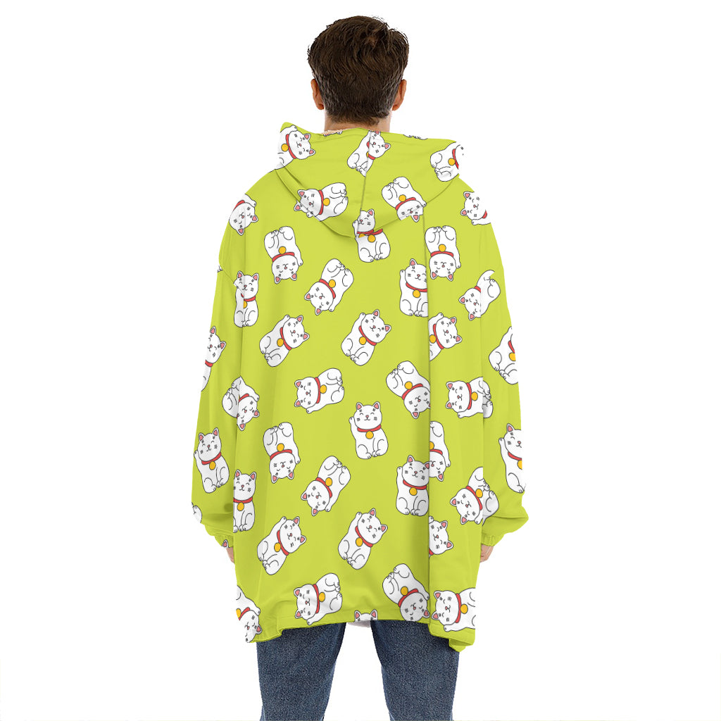 Japanese Lucky Cat Cartoon Print Hoodie Blanket
