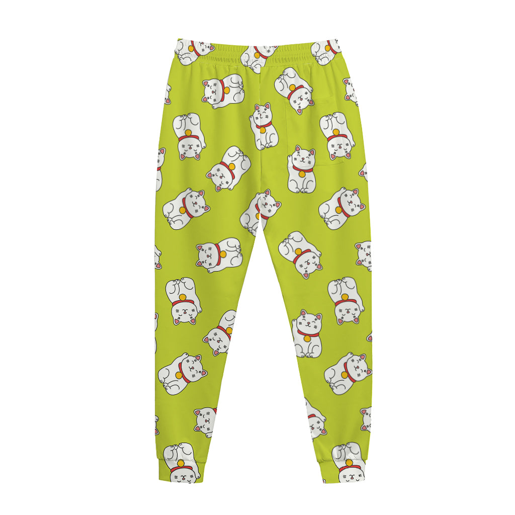 Japanese Lucky Cat Cartoon Print Jogger Pants