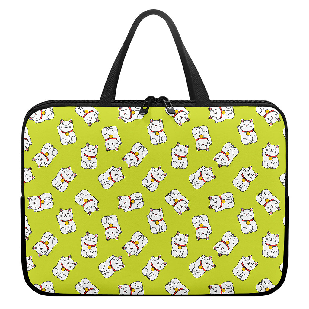 Japanese Lucky Cat Cartoon Print Laptop Sleeve With Handle