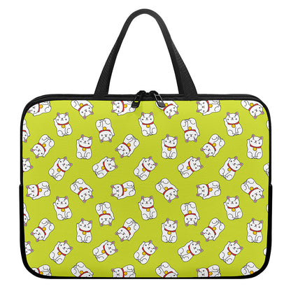 Japanese Lucky Cat Cartoon Print Laptop Sleeve With Handle