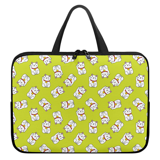 Japanese Lucky Cat Cartoon Print Laptop Sleeve With Handle